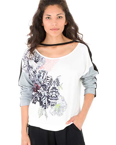 Smash! Camiseta de Estilo Casual Deportiva con Estampado Posicional Floral Camiseta de Manga Larga con Cuello Redondo para Mujer T-Shirt Penelope