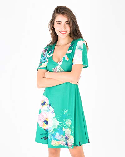 Smash! Vestido Corto de Fiesta con Estampado Floral Vestido con Escote en Pico y Manga Corta de Mujer para Verano Dress Diana