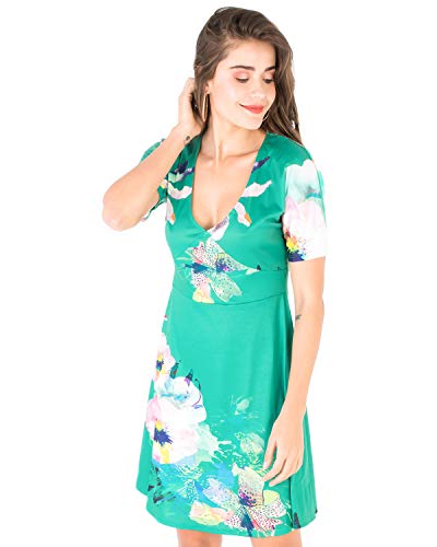 Smash! Vestido Corto de Fiesta con Estampado Floral Vestido con Escote en Pico y Manga Corta de Mujer para Verano Dress Diana