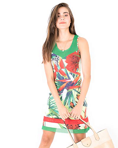 Smash! Vestido Estampado Flores Mujer de Verano Cuello Redondo Vestido Corto Estampado de Playa de Verano para Mujer sin Mangas Dress Gloria