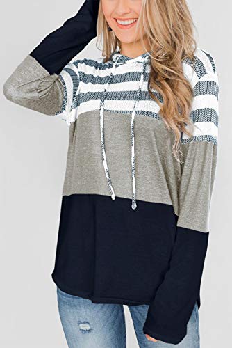 SMENG Jersey de manga larga para mujer, diseño de rayas azul marino XL