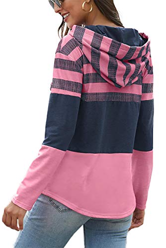 SMENG Jersey de manga larga para mujer, diseño de rayas Rosa L