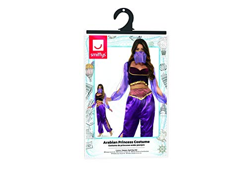 Smiffys-24702XS Disfraz de Princesa árabe, con Pantalones, Camiseta y Velo, Color púrpura, XS-EU Tamaño 32-34 (Smiffy'S 24702XS)