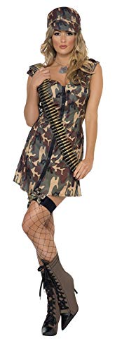 Smiffys-33829M Disfraz de Chica del ejército, con Vestido y Gorra, Color Camuflaje, M-EU Tamaño 40-42 (Smiffy'S 33829M)