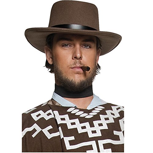 Smiffy'S 36336, Sombrero De Pistolero Errante Del Oeste Auténtico Con Borde para Hombre, Marrón, Talla Única