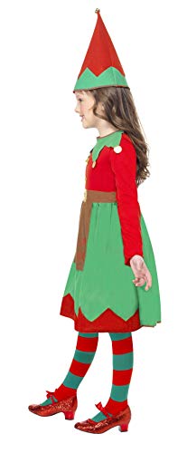 Smiffy'S 39104L Disfraz Infantil De Ayudanta De Papá Noel Con Vestido Y Gorro, Rojo / Verde, L - Edad 10-12 Años