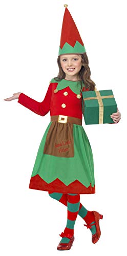 Smiffy'S 39104L Disfraz Infantil De Ayudanta De Papá Noel Con Vestido Y Gorro, Rojo / Verde, L - Edad 10-12 Años