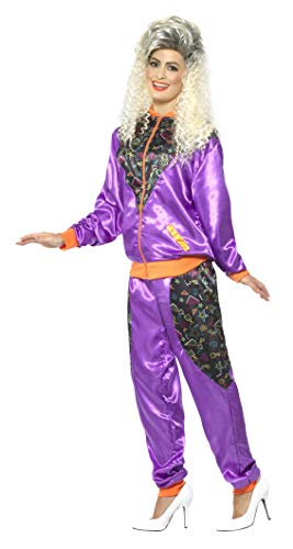 Smiffys-43080l Chándal Retro de Tactel, para Mujer, con Chaqueta y pantalón, Color púrpura, L-EU Tamaño 44-46 (Smiffy'S 43080L)