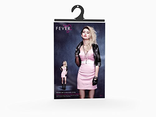 Smiffys-43477L Disfraz Fever de Diva Rockera de los 80, con Vestido, Chaqueta, Cinturón, Collar, Color Rosado, L-EU Tamaño 44-46 (Smiffy'S 43477L)