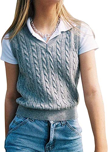 SMIMGO - Suéter de punto sin mangas para mujer, chaleco con diseño a cuadros, estilo Y2K