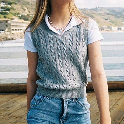 SMIMGO - Suéter de punto sin mangas para mujer, chaleco con diseño a cuadros, estilo Y2K