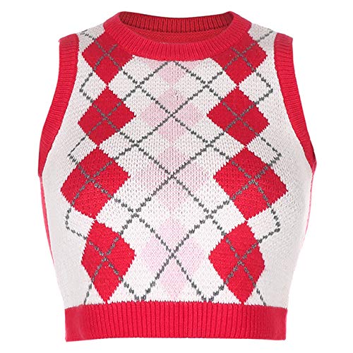 Snakell Chaleco de Suéter de Punto para Mujer Y2K, Mangas Pata de Gallo Chaleco Suelto Top Elegante para Mujer, Estilo Escolar Chaleco sin Mangas con Cuello V Crop Tops Primavera Otoño