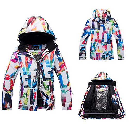 snow Trajes de esquí para Mujer Invierno Snowboard Impermeable a Prueba de Viento Traje de Nieve con Estampado Colorido - Conjunto de Chaqueta y pantalón de esquí,Negro,L