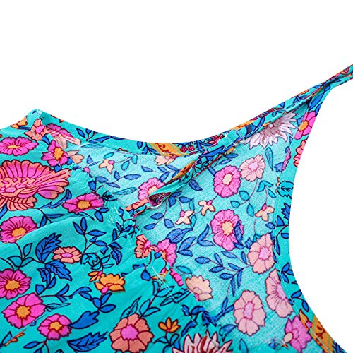 Snyemio Mujer Vestido de Verano con Estampado Floral Cuello en v para Cortos Playa Casual Mini Tops, Azul, L