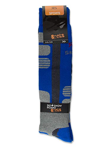 sockenkauf24 2 Pares de Calcetines de esquí y Snowboard, Calcetines térmicos de Rodilla para Hombres y Mujeres Transpirables con Acolchado Especial (Negro | Azul, 43-46)
