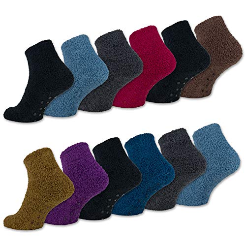 sockenkauf24 6 o 12 Pares Calcetines Casa Antideslizantes Mujer Calcetines Invierno Dormir Súper Suaves Mullidos y Cálidos (35-42, 6 Pares | Mezcla de colores)