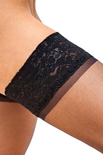 sofsy Encaje a la altura del Muslo con sostenedor de Nylon Pantyhose y medias de silicona Top 15 Den Black 6 - XX-Large