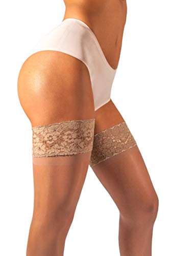 sofsy Encaje a la altura del Muslo con sostenedor de Nylon Pantyhose y medias de silicona Top 15 Den Natural 6 - XX-Large