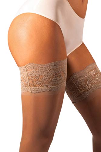 sofsy Encaje para Muslo de alto escarpado Sheer Medias adhesivas de Nylon Pantyhose Deep Wide de Silicona Top 20 Den Natural 1/2 - X-Small/Small