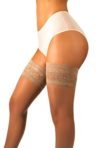 sofsy Encaje para Muslo de alto escarpado Sheer Medias adhesivas de Nylon Pantyhose Deep Wide de Silicona Top 20 Den Natural 3/4 - Medium/Large