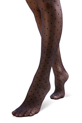 sofsy Medias con Patrón de Puntos para Mujeres Pantimedias Semi Transparentes de 20 Denieres Negro Black 5 - X-Large