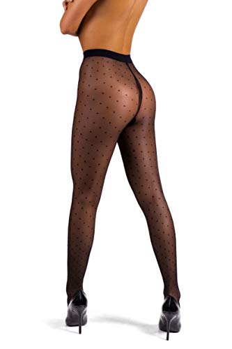 sofsy Medias con Patrón de Puntos para Mujeres Pantimedias Semi Transparentes de 20 Denieres Negro Black 5 - X-Large