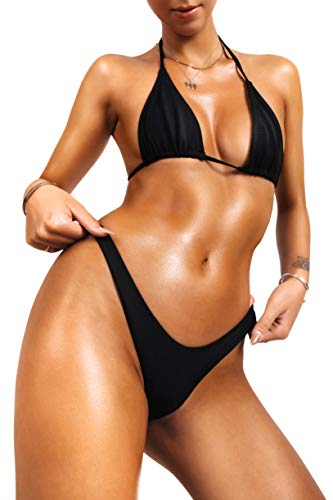sofsy Negro Parte Superior de Bikini Mujer, Top de Bikini de Corte Triangular Talla XL Xlarge 34dd 36dd