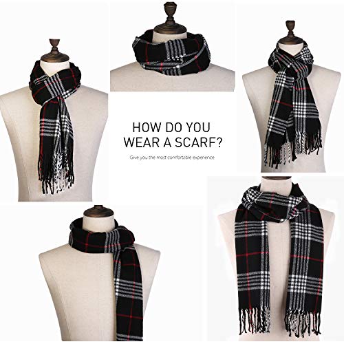 SOJOS Bufanda Clásica Tela Escocesa Cuadro Unisex Mujer Hombre Caliente Manta Suave Tartan Cashmere SC310 Negro