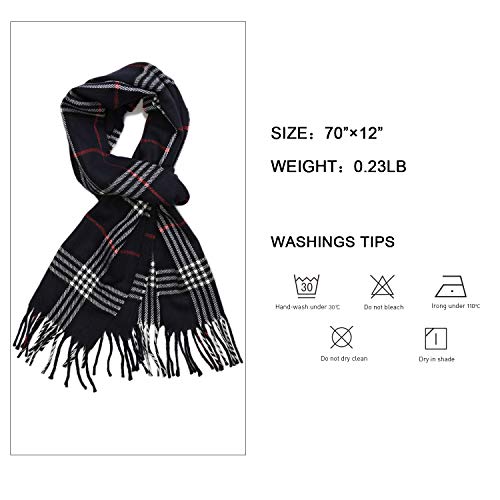 SOJOS Bufanda Clásica Tela Escocesa Cuadro Unisex Mujer Hombre Caliente Manta Suave Tartan Cashmere SC310 Negro