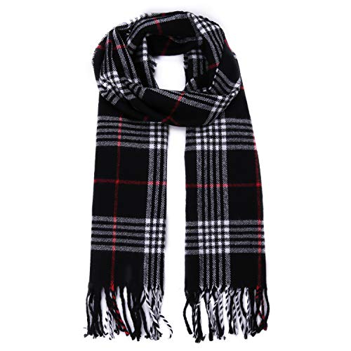 SOJOS Bufanda Clásica Tela Escocesa Cuadro Unisex Mujer Hombre Caliente Manta Suave Tartan Cashmere SC310 Negro