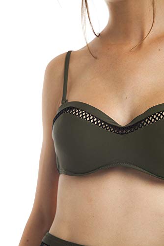 SOL Y PLAYA - Conjunto Bikini triangulo Halter Bandeau Push up con aro Braga Alta diseño Sexy Efecto Transparencias Moderno para Mujer Chica señora (42 - L, Verde Pistacho)