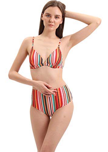 SOL Y PLAYA - Conjunto Bikini triangulo Push up diseño Rayas Multicolor o Serpiente Braga Alta Moderno para Mujer Chica señora Piscina Verano (40 - M, Multicolor)
