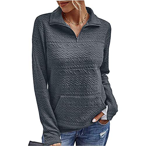 Solapa con Cremallera De Color SóLido De Manga Larga con PuñOs Delgados Cosidos SuéTer Top Mujeres