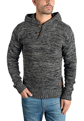 !Solid Praktik Jersey De Punto Suéter Sudadera De Punto Grueso con Capucha para Hombre con Cuello Cruzado De 100% algodón, tamaño:M, Color:Black (9000)