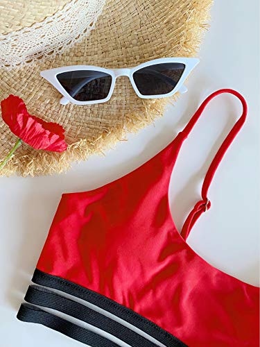 SOLY HUX Bikini para mujer con malla de 2 piezas, traje de baño de cintura alta, bikini rojo L