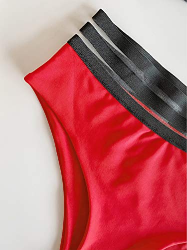 SOLY HUX Bikini para mujer con malla de 2 piezas, traje de baño de cintura alta, bikini rojo L