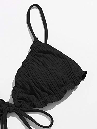 SOLY HUX Bikini Sexy Brasileño de Bañador Bikini con Cordón Lateral Ribete con Fruncido Verano para Mujer Ropa de Baño Adecuado Viajes Playa La Natacion Negro S