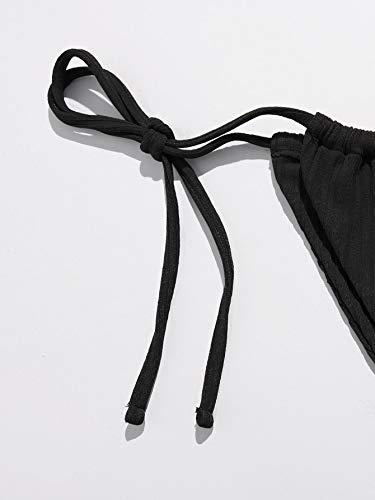 SOLY HUX Bikini Sexy Brasileño de Bañador Bikini con Cordón Lateral Ribete con Fruncido Verano para Mujer Ropa de Baño Adecuado Viajes Playa La Natacion Negro S