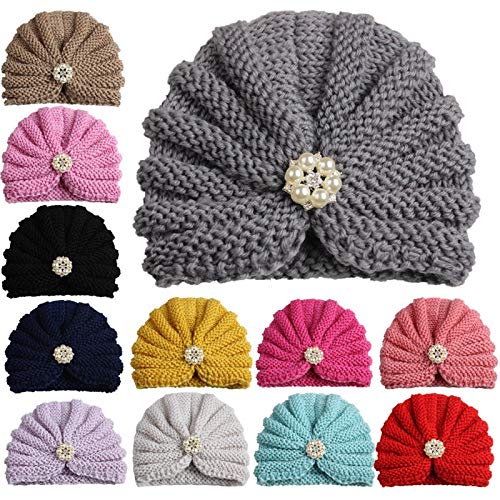 Sombrero de bebé de Invierno de Punto para niñas Color Caramelo Enfant Baby Beanie Turbante Sombreros Gorra de bebé recién Nacido para niños Accesorios -Black with Pearls