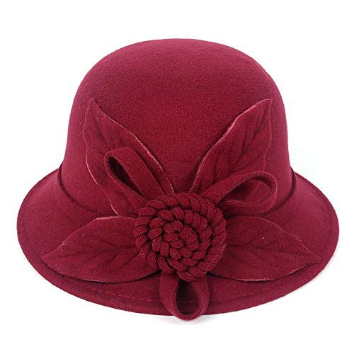Sombrero De Copa Sombrero De Cubo De Invierno Mujer Flor Mujer Fedoras Señoras Elegante Bombín Amarillo Negro Rojo Gris-New_Winered