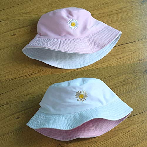 Sombrero de Cubo de Verano para Hombres, Mujeres, Moda de algodón, Reversible, niños, niñas,   Sombrero para el Sol, Sombrero de Pescador de Playa -Daisy White Pink