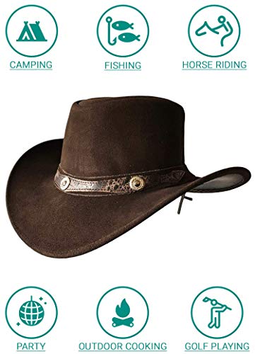 Sombrero de Estilo Vaquero Australiano de ala Ancha de Estilo para Hombre (Marron, XL)