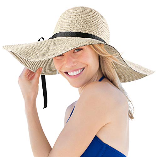 Barlingrock Mujer Verano Paja Sombreros para el Sol Playa Sombrero Plegable Sólido Ancho Brimmed 