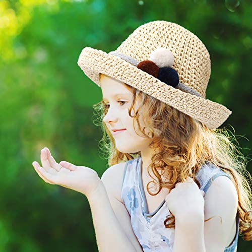 Sombrero de Paja Niña Gorra de Sol Transpirable al Aire Libre de Viaje Sunscreen Cap Playa de Verano para Chicas, Beige