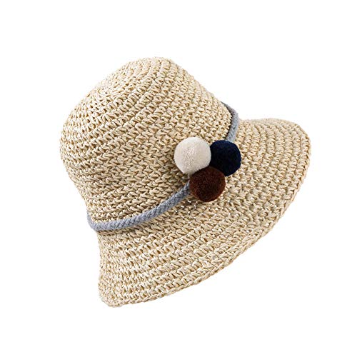 Sombrero de Paja Niña Gorra de Sol Transpirable al Aire Libre de Viaje Sunscreen Cap Playa de Verano para Chicas, Beige
