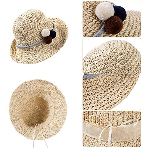 Sombrero de Paja Niña Gorra de Sol Transpirable al Aire Libre de Viaje Sunscreen Cap Playa de Verano para Chicas, Beige