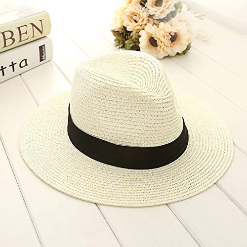 Sombrero De Panamá para Hombre Sombrero Grande Sombrero De Tamaños Cómodos Verano Protector Solar Protector Solar Panamá Moda Vintage Al Aire Libre Ropa (Color : Cremefarben, Size : One Size)