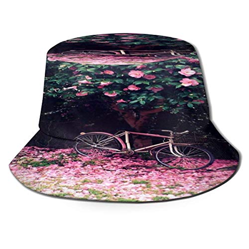 Sombrero de Pescador Pétalos y Bicicleta de árbol romántica Algodón Plegable Bucket Hat para Excursionismo Cámping De Viaje Pescar