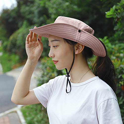 Sombrero de Sol al Aire Libre Mujer Sombrero de Cola de Caballo Plegable Gorro de Pescador Gorras de ala Ancha de Malla Sombrero de Verano Visor 56-58CM (Rosado)
