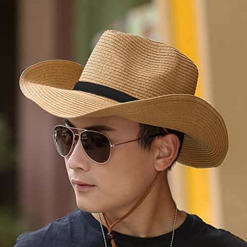 Sombrero de vaquero unisex para mujer y hombre, plegable, con visera grande, protección UV UPF 50 + caqui Talla única